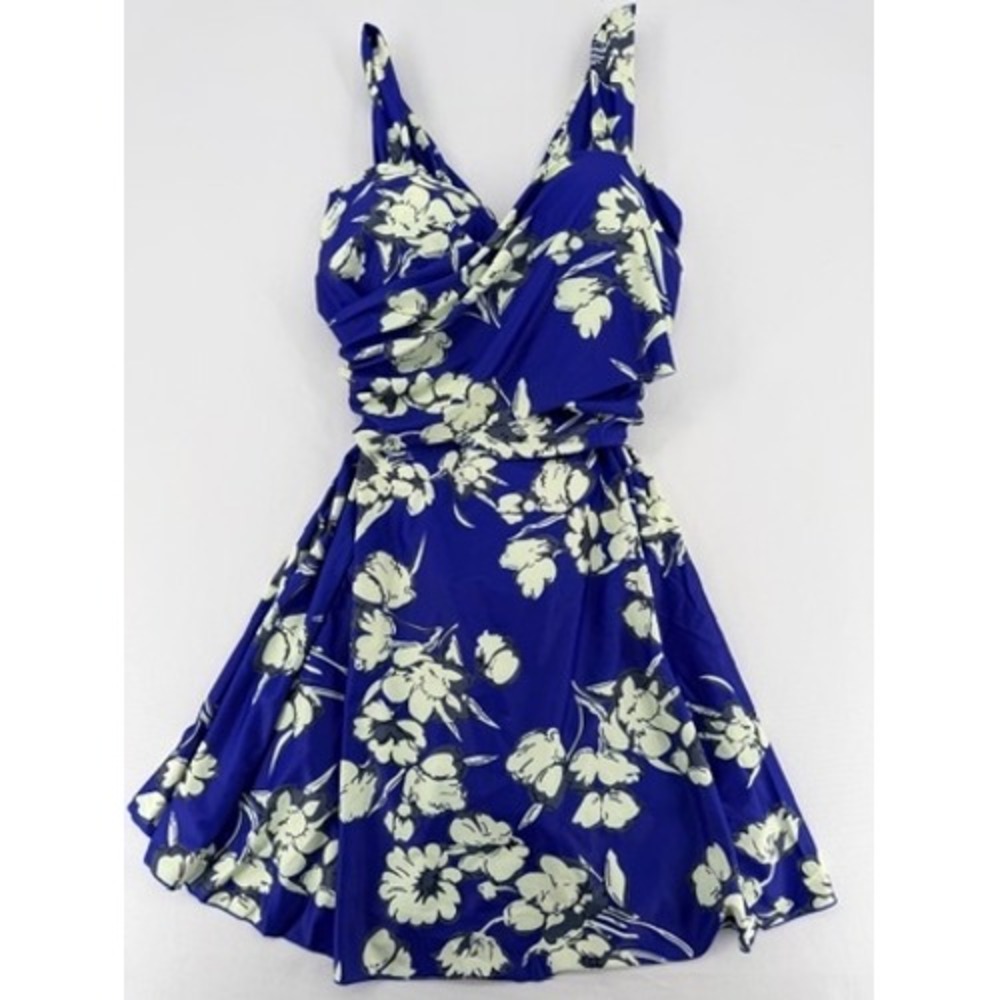 Cocopear Blue Floral Swim Dress One Piece Plus Size 6XL NWT